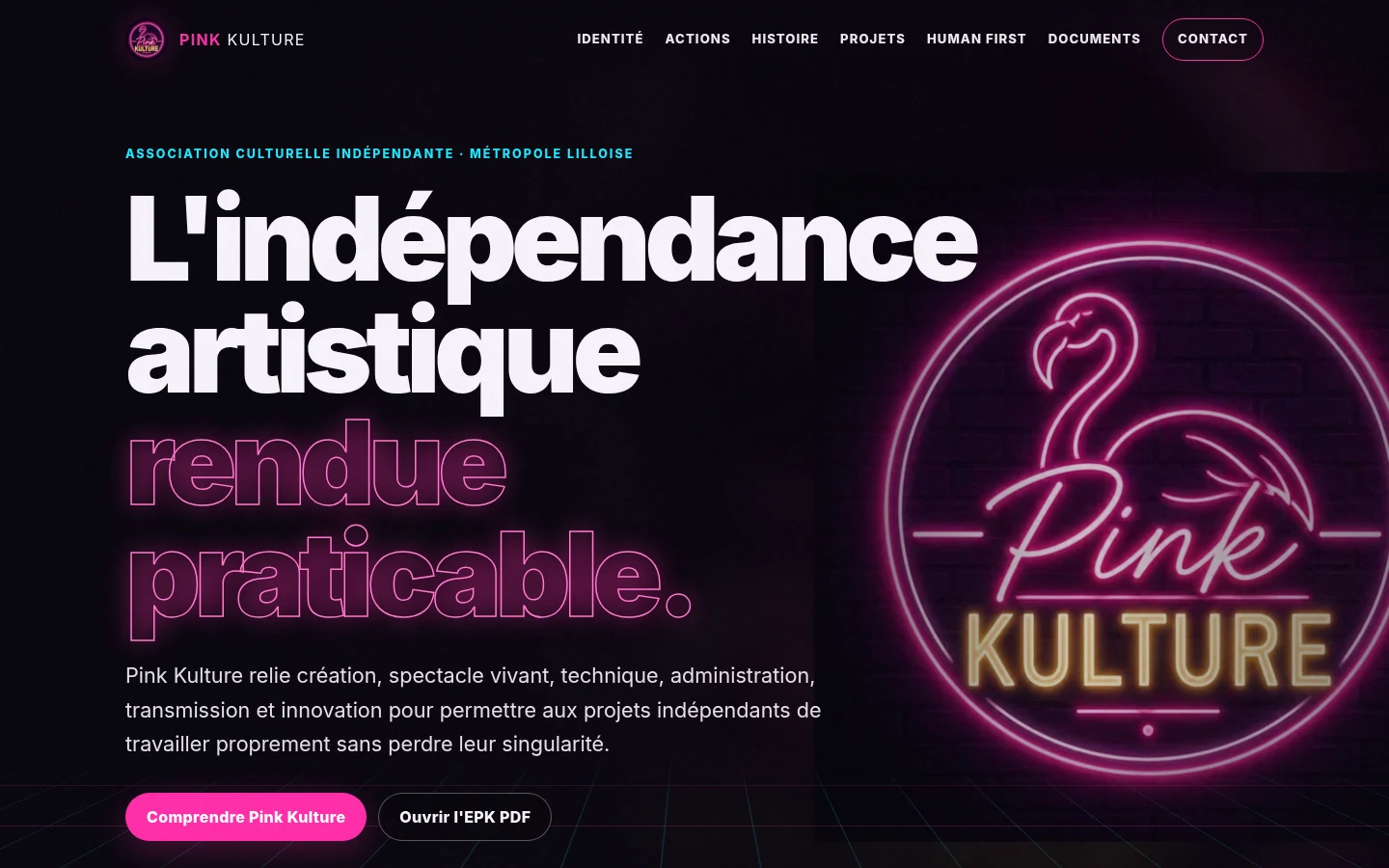 Capture de la page principale du site Pink Kulture